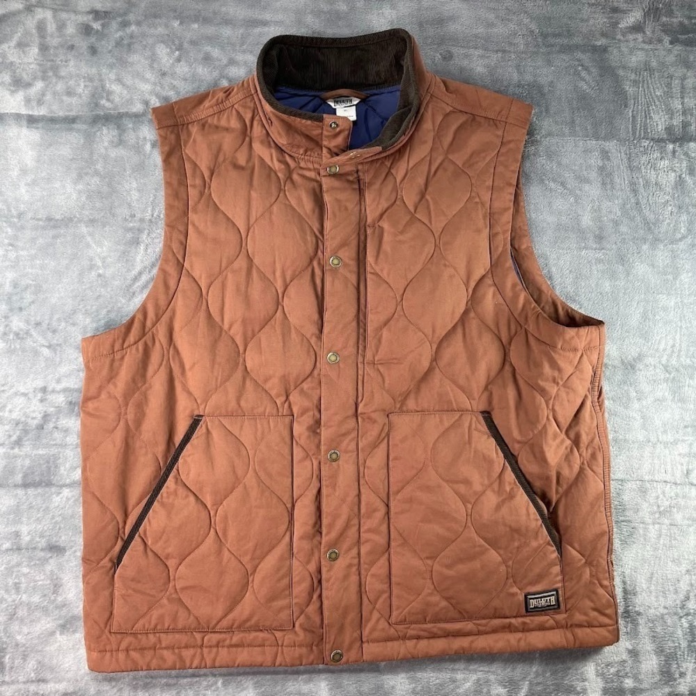 Duluth Trading Co Mens XL Quilted Insulated Full Zip Brown Vest Corduroy Collar